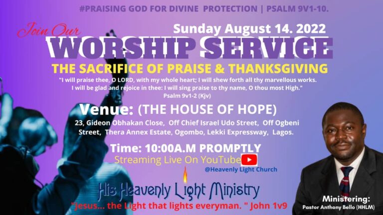 SUNDAY AUGUST 14. 2022 Worship & Testimony Service