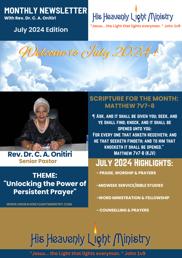 MONTHLY NEWSLETTER With Rev Dr. C.  A.  Onitiri (July 2024 Edition)